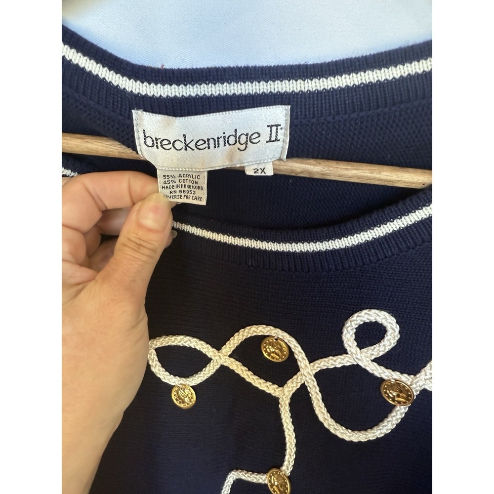 Vintage Preppy Nautical Knit Sweater Womens‎ Size 2X Navy Coastal Yacht Rope NWT - Picture 7 of 13